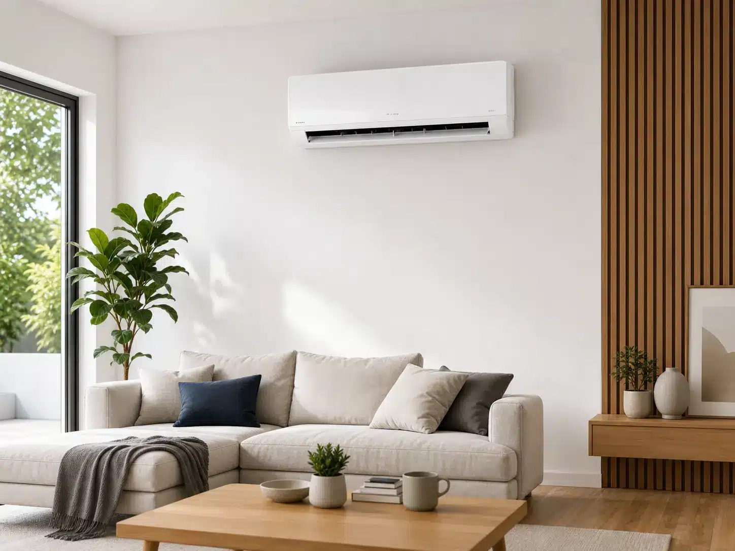 Climatisation murale dans un salon contemporain